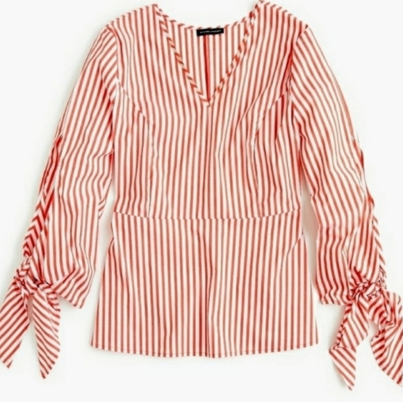 Universal Standard x J Crew Striped Poplin Tie Sleeve Top - Picture 5 of 9
